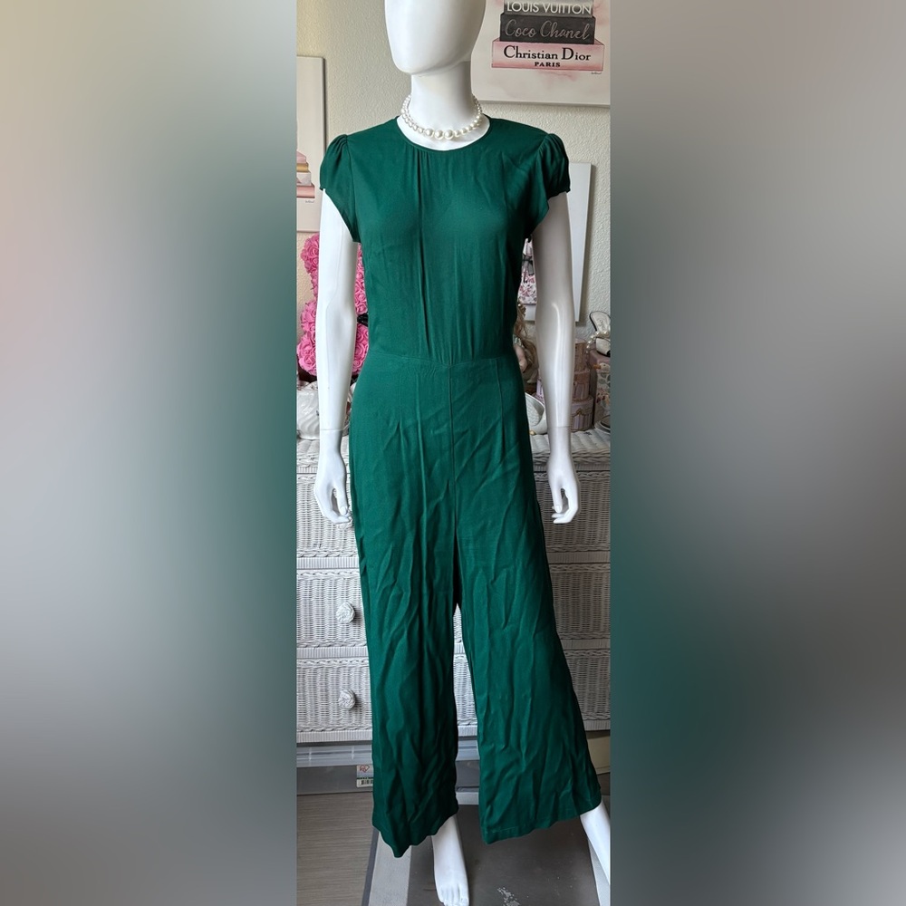 Reformation Mayer Jumpsuit Fitted Wide Legs Cap Sleeves in emerald green Size 8 - Picture 2 of 11